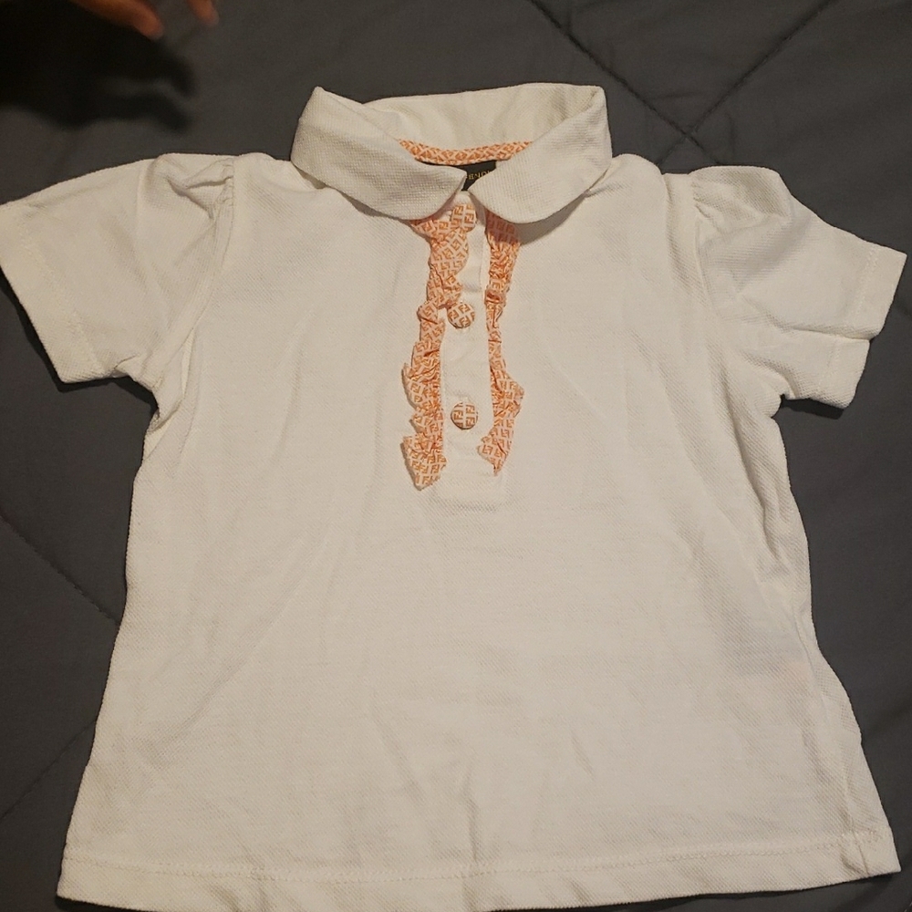 FENDI Kids White and Orange Polo Shirt